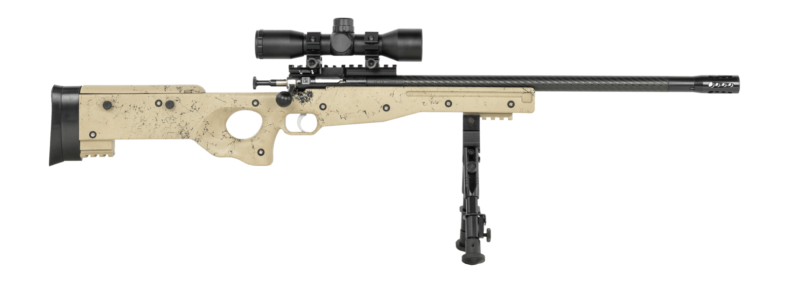 Crickett KSA2143 My First Rifle CPR 22 LR 1rd 16.13" Carbon Fiber Threaded Barrel, Picatinny Rail Receiver, Adj Bipod Forend, Tan w/Black Webbing Thumbhole