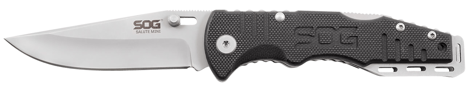 S.O.G SOGFF1001C Salute Mini 3.10" Folding Clip Point Plain Bead Blasted 8Cr13MoV SS Blade Black G10 Handle Includes Pocket Clip