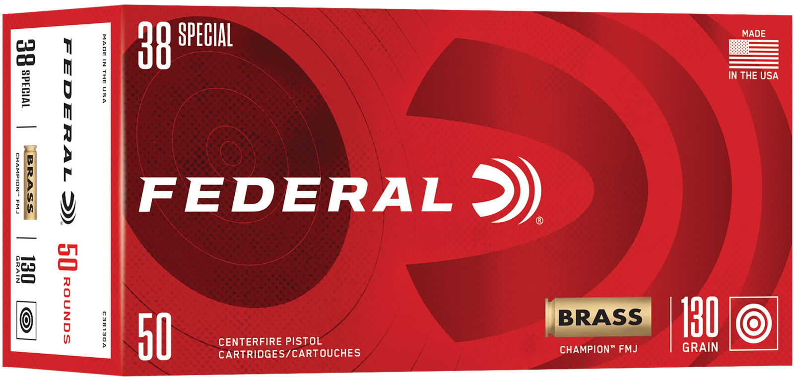 Federal C38130A Champion  38Special 130gr Full Metal Jacket 50 Per Box/20 Case