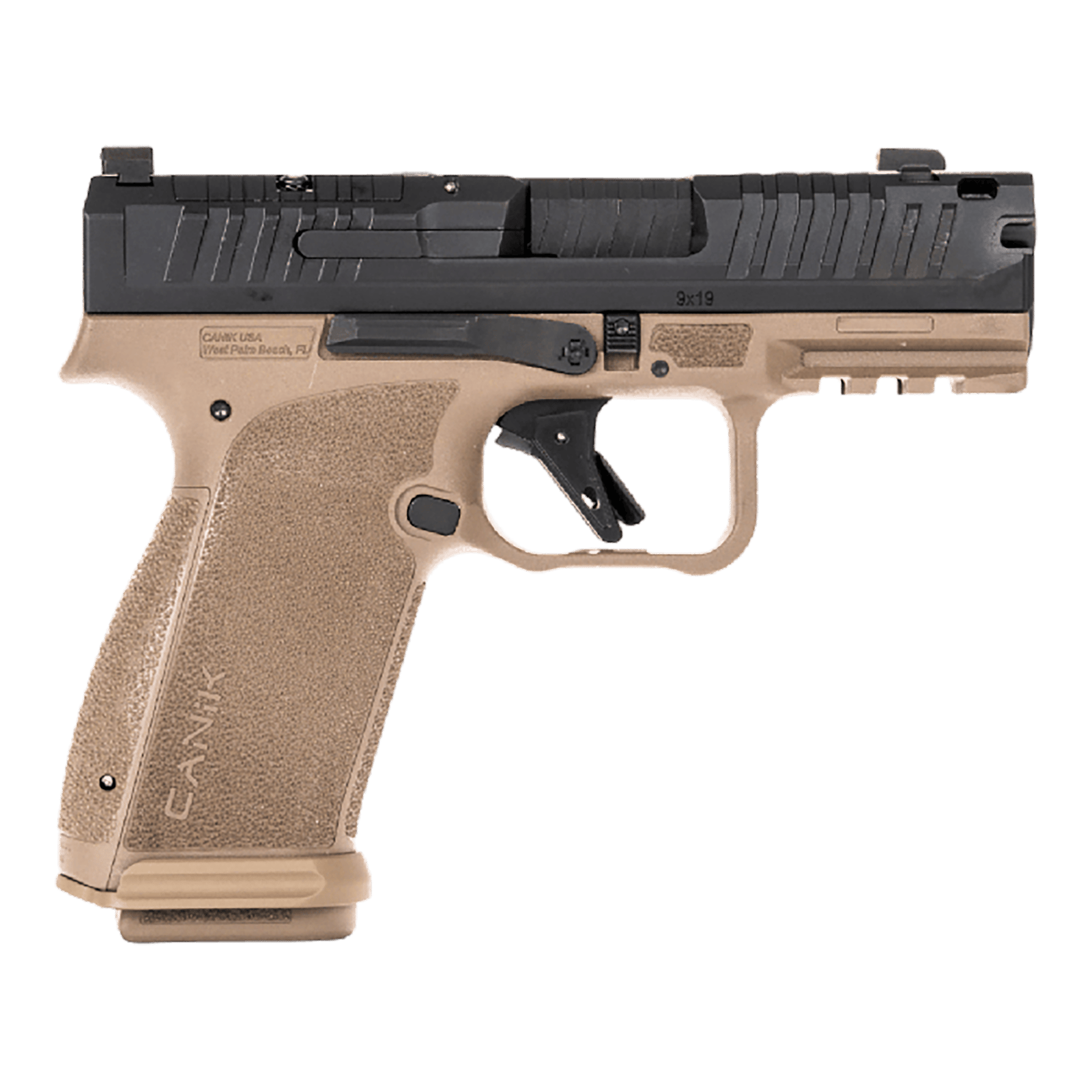 Canik HG8328BDN Mete MC9 Prime Sub-Compact Frame 9mm Luger 17+1 3.64" Black Black Steel Serrated Slide, Flat Dark Earth Polymer Frame w/Picatinny Rail, Textured Grip