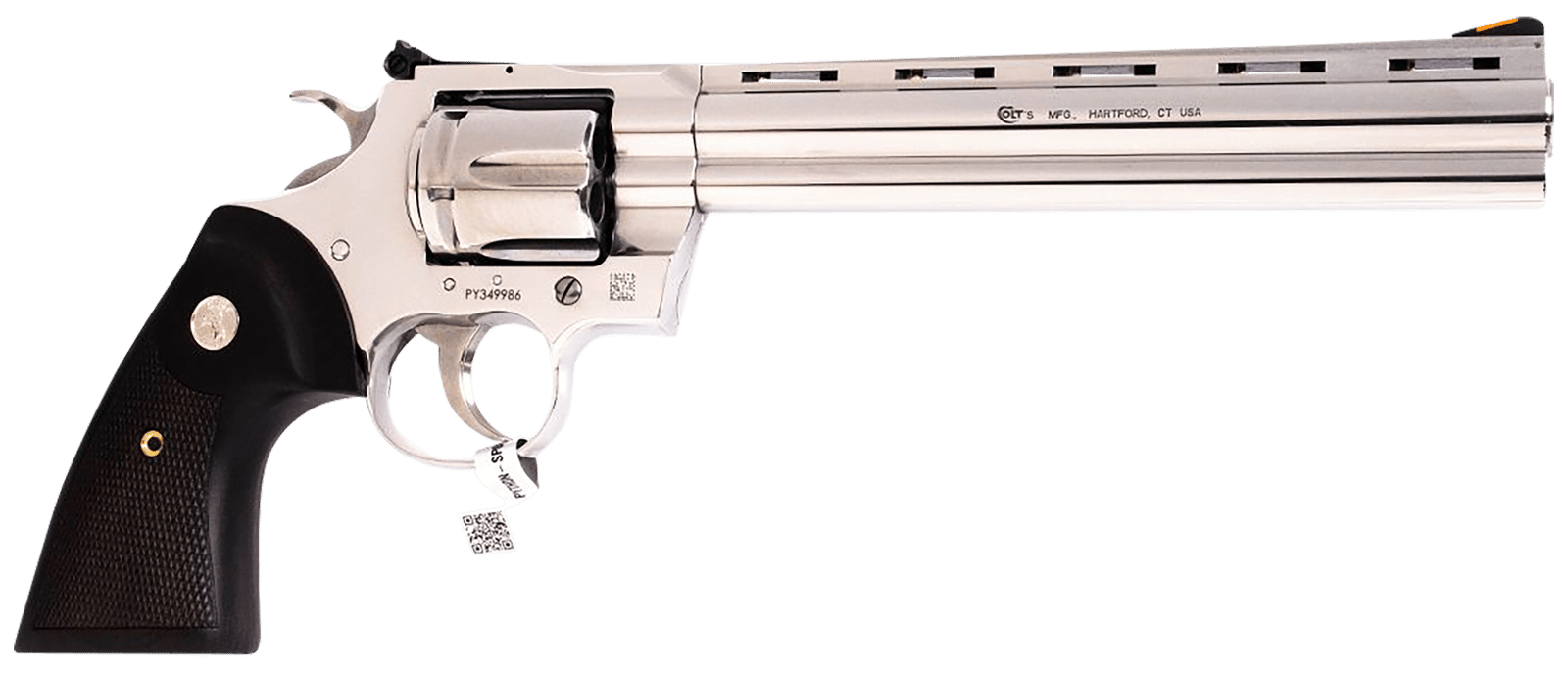Colt Mfg PYTHONSP8WTS Python  357 Mag/38 Special 6 Shot 8" Polished Stainless Steel Vent Rib Barrel, Cylinder & Frame, Walnut w/Medallion Grip, Exposed Hammer