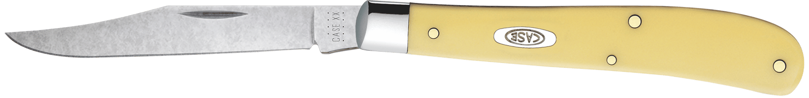 Case 031 S Trapper Slimline 3.25" Folding Clip Point Plain Tumble Polish Chrome Vanadium Steel Blade Yellow Synthetic Handle
