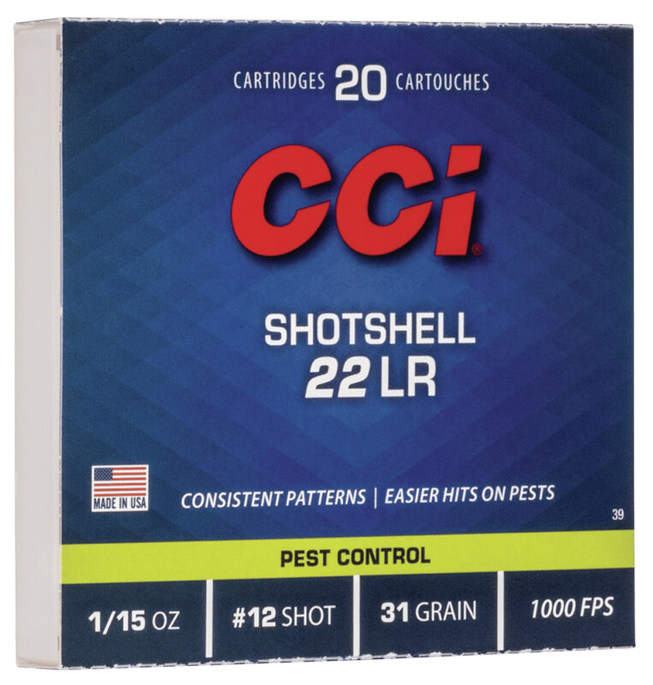 CCI 0039 Rimfire Shotshell 22LR 31gr #12Shot 20 Per Box/100 Case