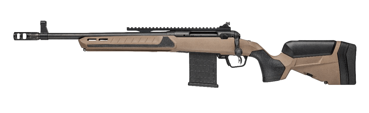 Savage Arms 32987 110 Scout V2 338 ARC 10+1 16.50" Medium Heavy Profile Barrel, Arca Rail Forend, Coyote Tan AccuStock w/AccuFit V2 Synthetic Stock, Left Hand