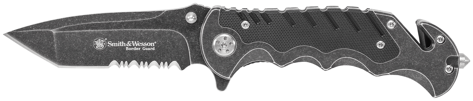 Smith & Wesson Knives SWBG10SCP Border Guard  3.50" Folding Part Serrated Stainless Steel Blade 4.80" Aluminum/G10 Handle Includes Pocket Clip