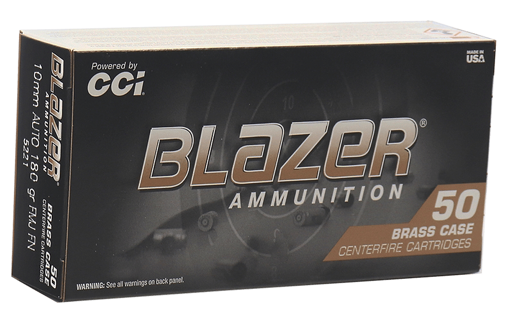 CCI 5221 Blazer Brass Handgun 10mmAuto 180gr Full Metal Jacket 50 Per Box/20 Case