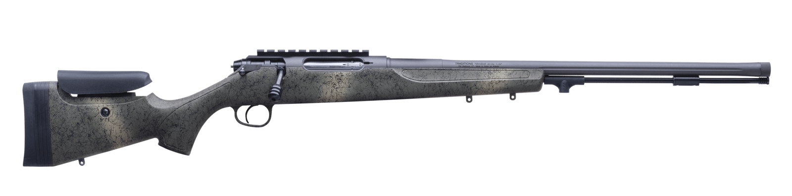 Traditions CR946604437 NitroBolt 50 Cal Firestick 24" Tungsten Cerakote Fluted Threaded Barrel, Tungsten Cerakote Receiver w/Picatinny Rail, Adj Cheek Piece & LOP Desert Web Synthetic Stock