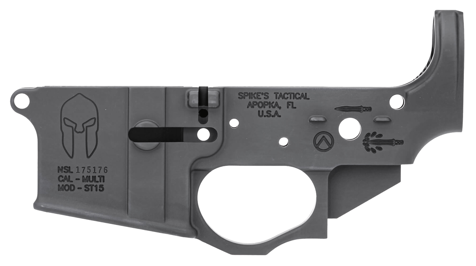 Spikes STLS021 Spartan Stripped Lower Receiver Multi-Caliber 7075-T6 Aluminum Black Anodized for AR-15