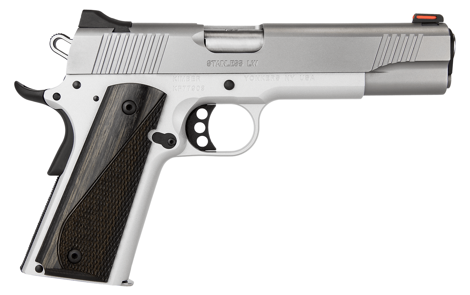 Kimber Mfg, Inc 3700593 LW Arctic 45 ACP 8+1 5" Stainless Match Grade Barrel, Silver Serrated Stainless Steel Slide, Silver Aluminum Frame w/Beavertail, Black/Gray Laminate Grip
