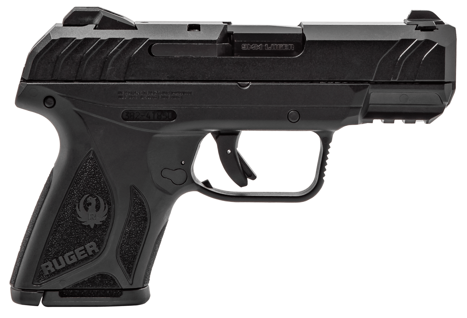 Ruger 3818 Security-9 Compact 9mm Luger 3.42" Barrel 10+1,Black Polymer Frame With Picatinny Acc. Rail, Black Oxide Steel Slide, Manual Safety
