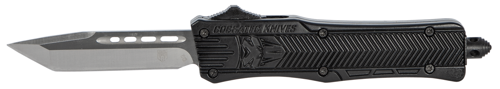 CobraTec Knives SBCTK1STNS CTK-1 Small 2.75" OTF Tanto Plain Black D2 Steel Blade/Black Aluminum Handle Features Glass Breaker Includes Pocket Clip