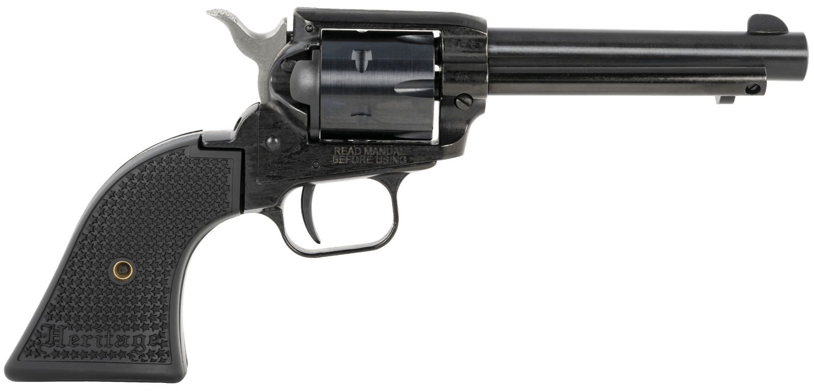 Heritage Mfg RR22B4PG Rough Rider 22 LR 6 Shot, 4.75" Black Steel Barrel, Black Cerakote Zinc Alloy Frame, Black Cerakote Cylinder, Black Polymer Grip, Hammer/Thumb Safety, Exposed Hammer