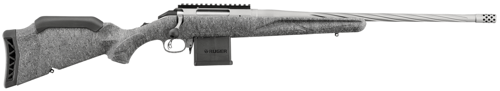 Ruger 46909 American II Full Size 223 Rem 10+1 20" Gun Metal Gray Cerakote Spiral Fluted Threaded Barrel & Alloy Steel Receiver w/Picatinny Rail, Gray Splatter Adj LOP Synthetic Stock