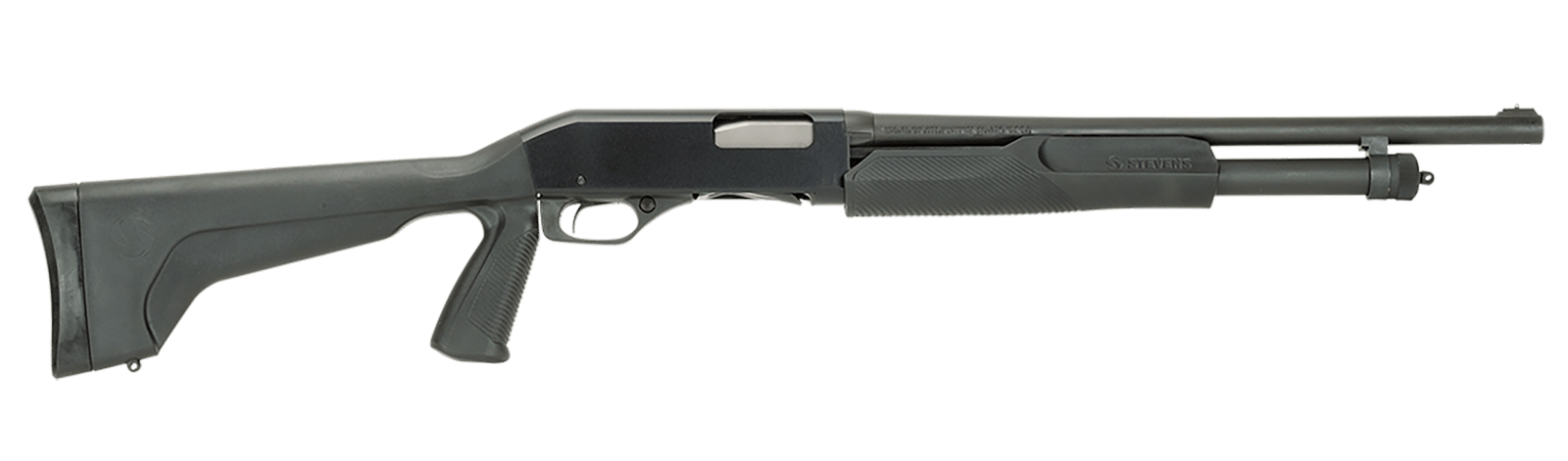 Stevens 19485 320 Security Full Size 12 Gauge Pump 3" 5+1 18.50" Matte Black Carbon Steel Barrel, Matte Black Aluminum Receiver, Fixed w/Pistol Grip Black Synthetic Stock, Ambidextrous