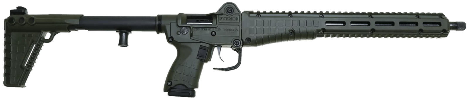 Kel-Tec SUB2K9GLKGRN10 SUB2000 Gen3 9mm Luger 10+1 16.15" Black Steel Threaded Barrel, Green Picatinny Rail Aluminum Receiver, M-LOK Slots Handguard, Green Synthetic Folding Stock, Black Polymer Grip