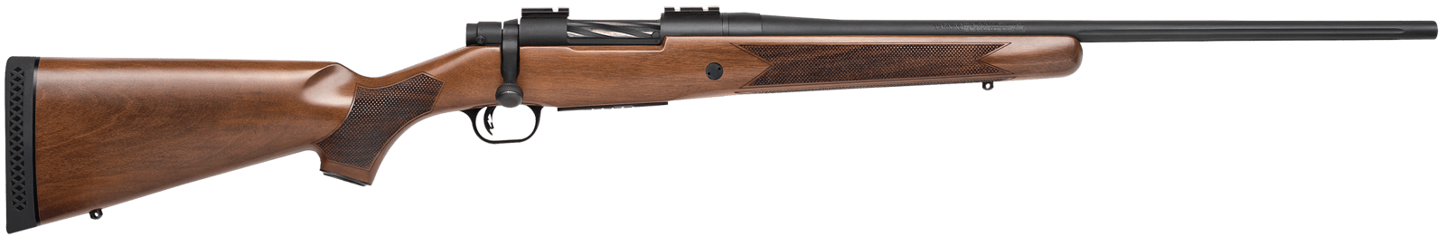 Mossberg 27849 Patriot Full Size 7mm-08 Rem 5+1 22" Matte Blued Fluted Barrel, Drilled & Tapped Matte Blued Stainless Steel Receiver, Walnut Fixed Stock, Right Hand