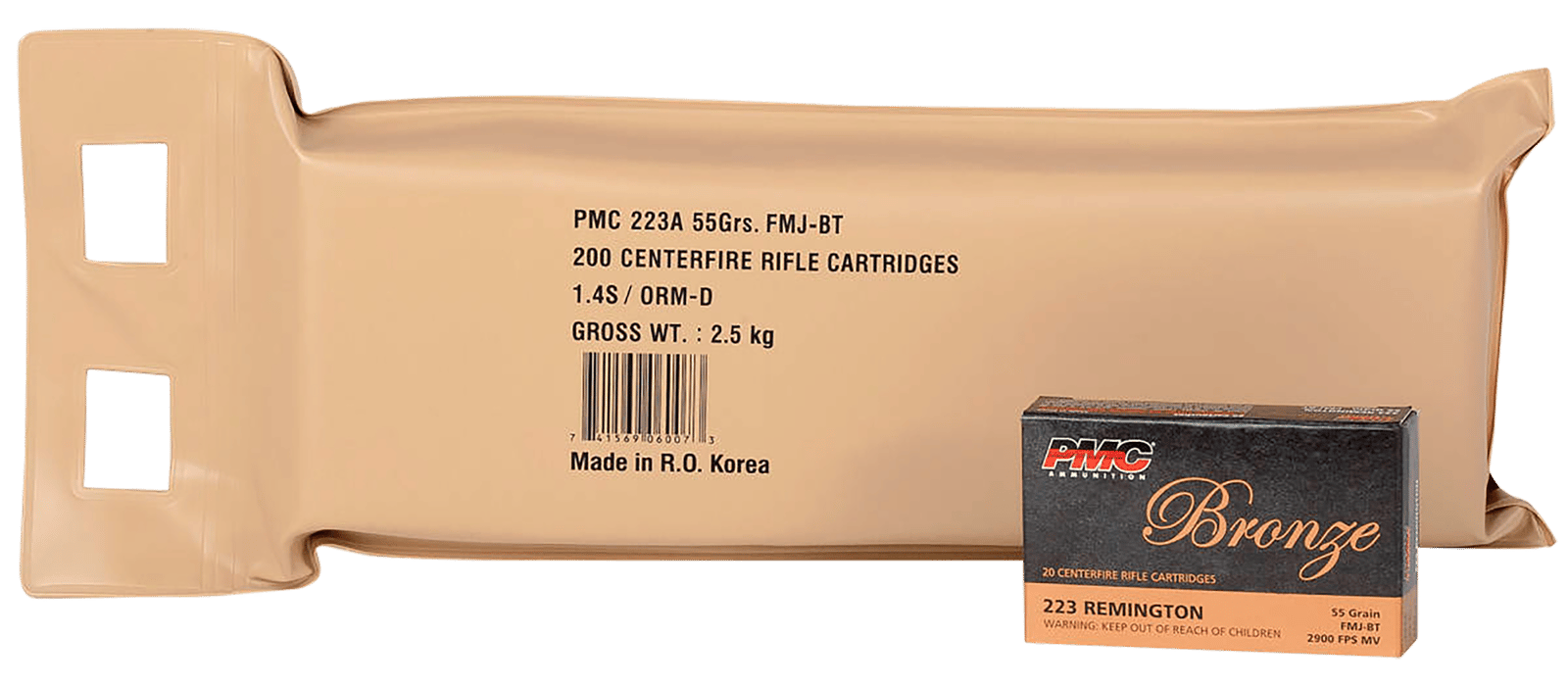 PMC 223ABP Bronze Battle Pack 223Rem 55gr Full Metal Jacket Boat Tail 200 Per Box/5 Case