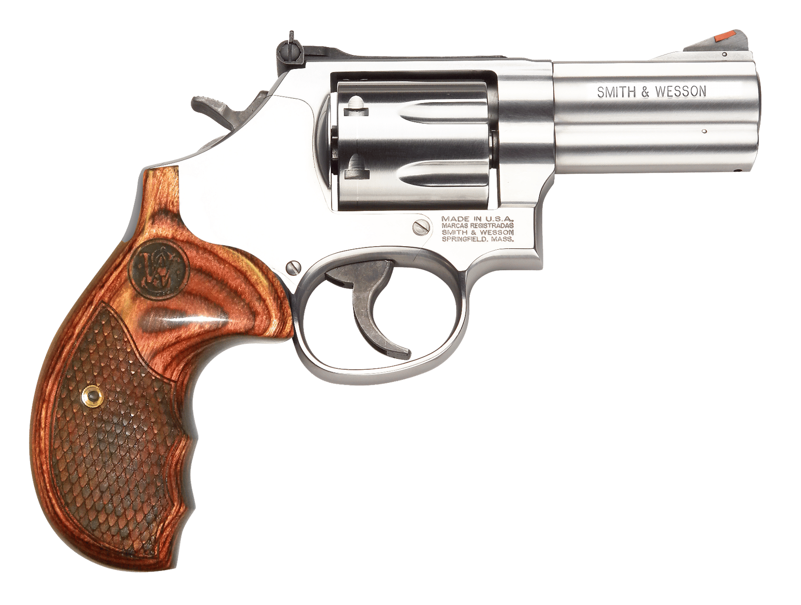 Smith & Wesson 150713 Model 686 Plus Deluxe 357 Mag or 38 S&W Spl +P Stainless Steel 3" Barrel & 7rd Cylinder, Satin Stainless Steel L-Frame, Textured Wood Grip, Internal Lock