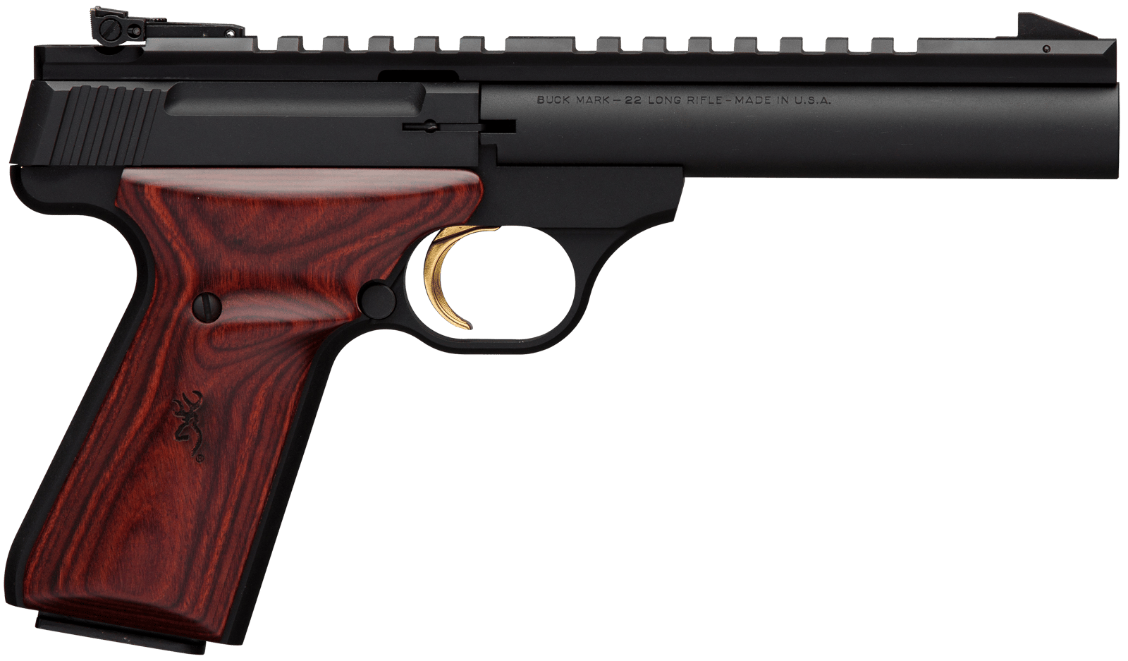 Browning 051528490 Buck Mark Field Target 22 LR 10+1 5.50" Matte Blued Heavy Bull Barrel, Matte Black Serrated w/Picatinny Rail Slide & Aluminum Frame w/Laminate Cocobolo Target Grip