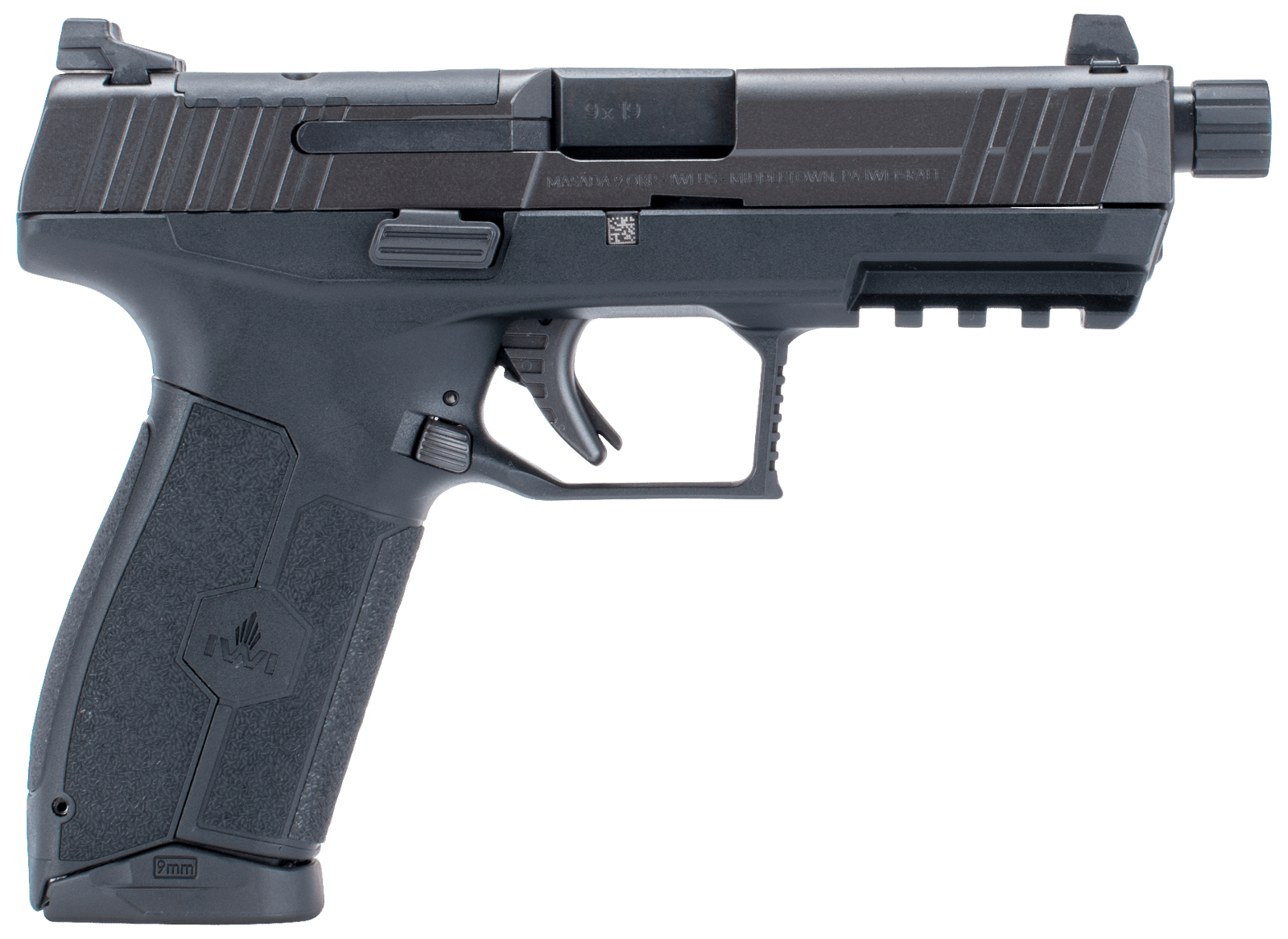 IWI US M9ORP10T MASADA Tactical 9mm Luger 10+1 4.60" Black Button Rifled/Threaded Steel Barrel/Black Optic Ready/Serrated Slide/Black Polymer Frame w/Picatinny Rail/Black Polymer Grips Ambidextrous