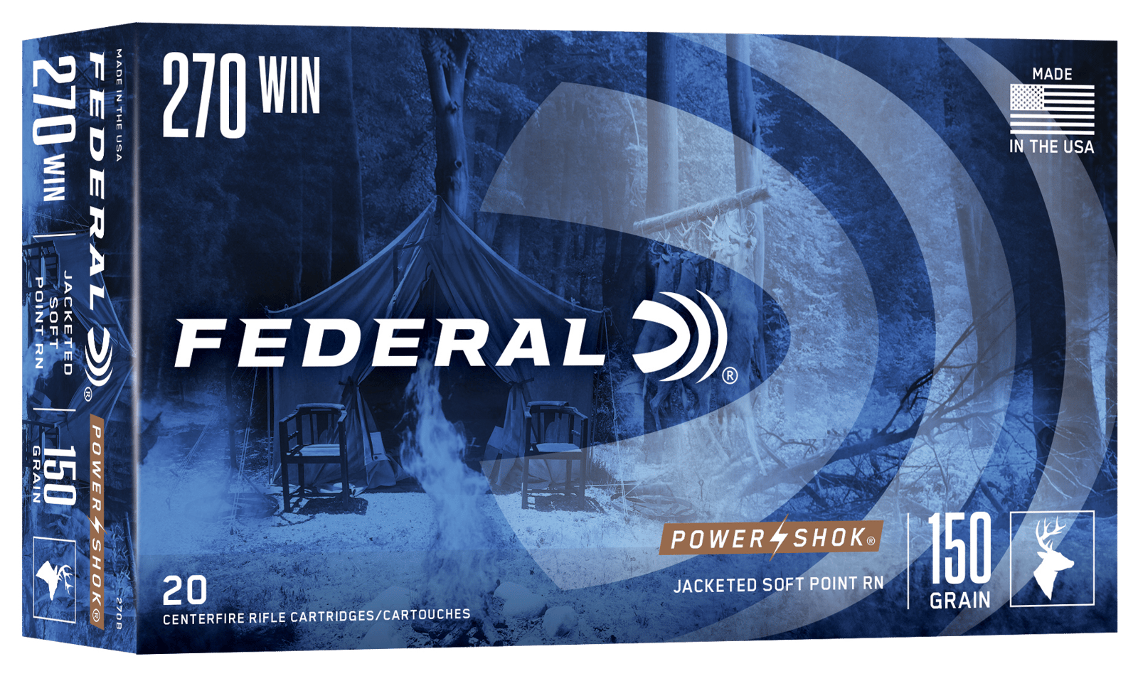 Federal 270B Power-Shok 270Win 150gr Jacketed Soft Point 20 Per Box/10 Case