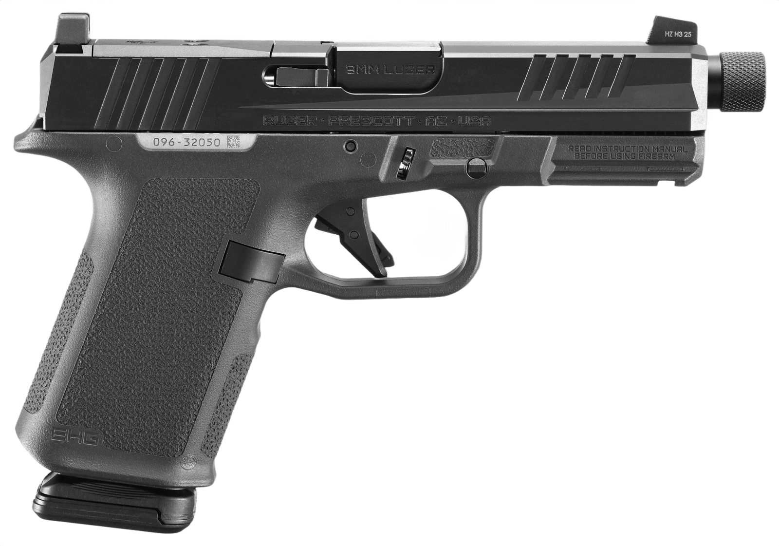 Ruger 19446 RXM 9mm Luger 15+1 4.50" Black FNC Nitride Threaded Barrel & Optic Ready/Serrated Slide, Black Polymer Frame w/Accessory Rail, Textured Grip, RMSc/RMR/DeltaPoint Pro Footprint