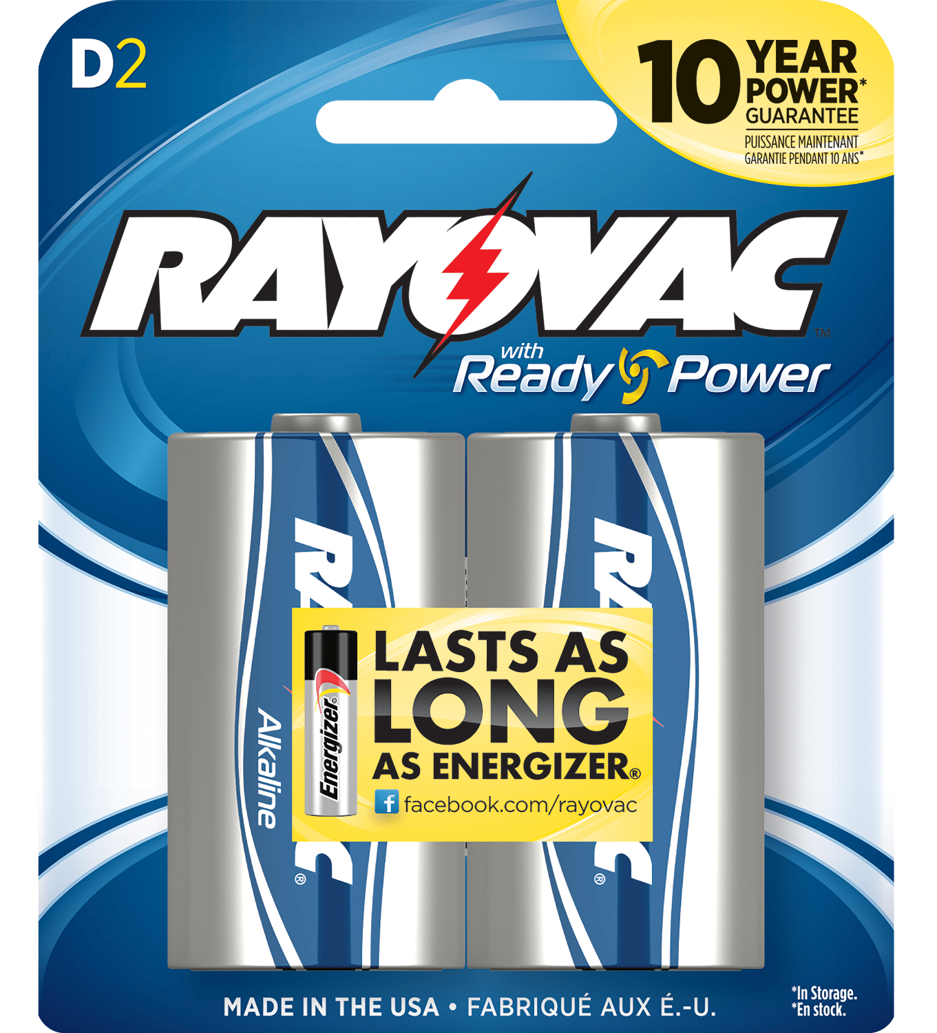 Rayovac 8132F D HIGH ENERGY Alkaline Batteries Silver/Blue 1.5 Volts 12,000 mAh (2) Single Pack