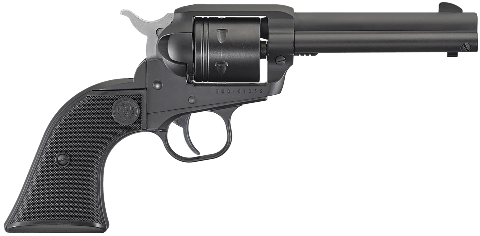 Ruger 2002 Wrangler 22 LR 6 Shot 4.62" Black Cerakote, Black Cerakote Aluminum Frame & Cylinder Black Checkered Polymer Grips