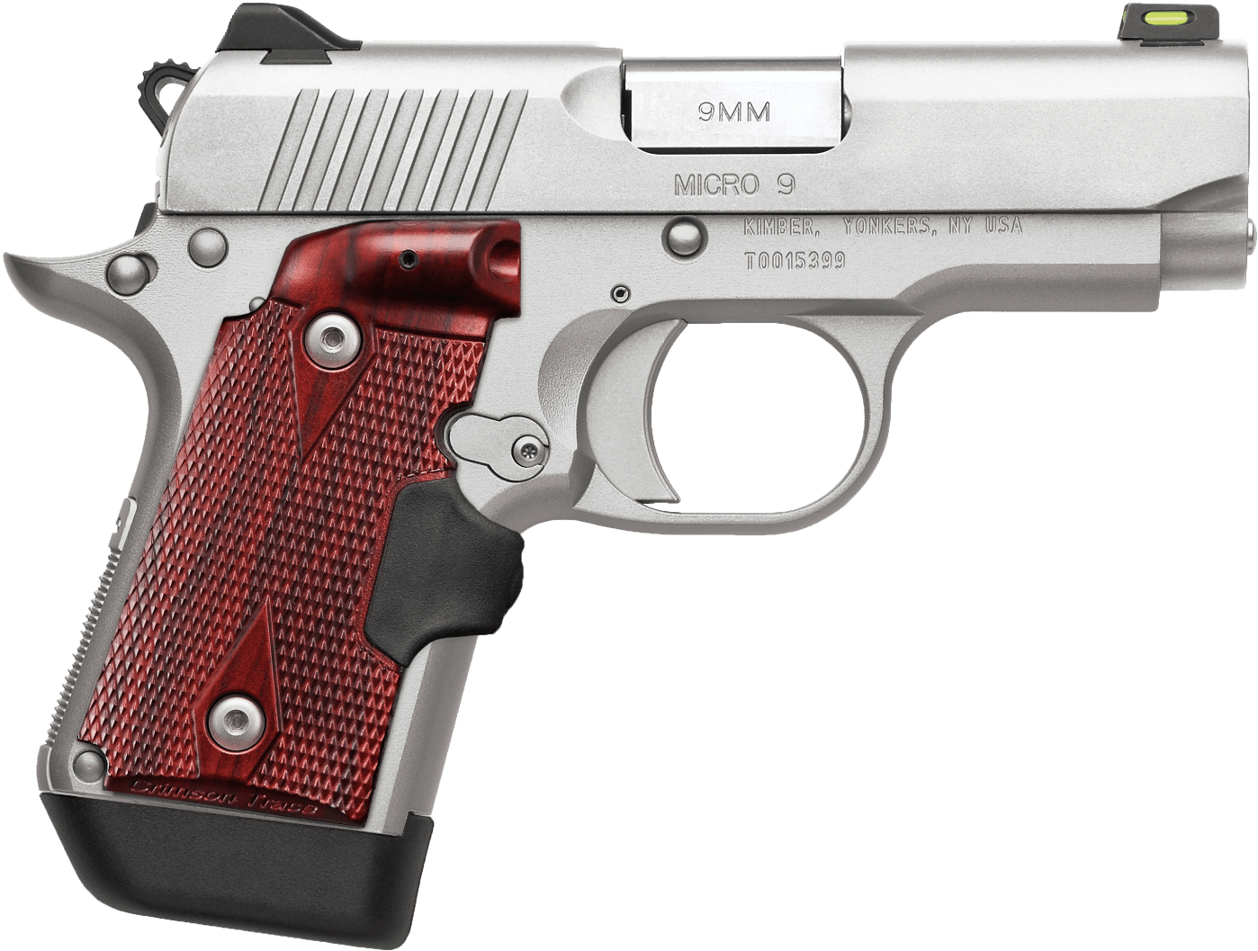 Kimber Mfg.,inc 3700482 Micro 9 Stainless Steel 9mm 7+1 3.15" Satin Silver Slide Rosewood Grip