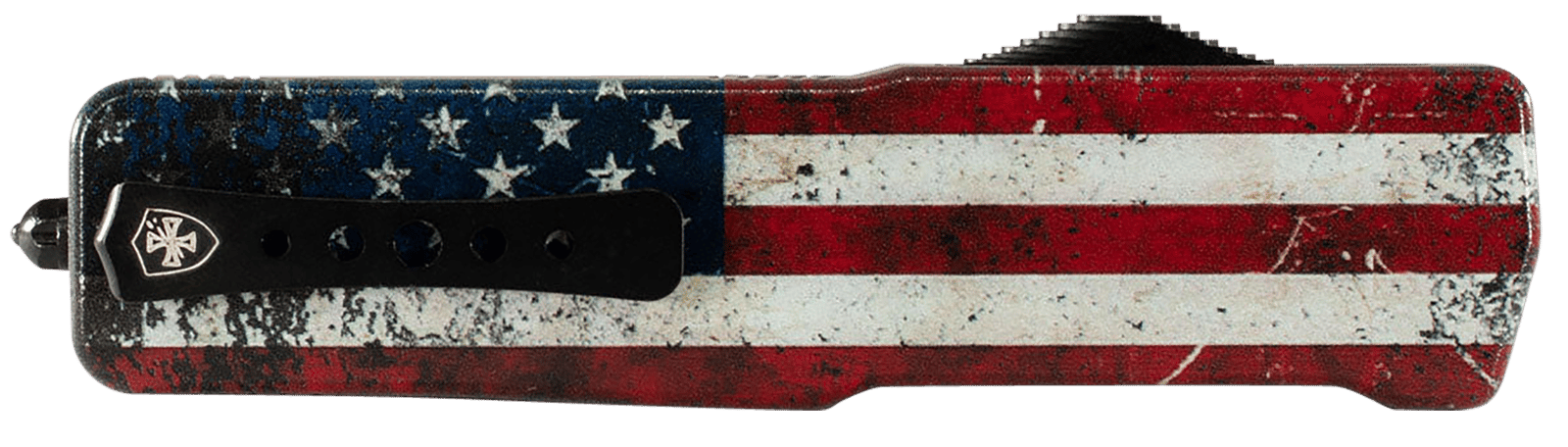 Templar Knife MAUS321 Premium LW US Flag Slim 3.25" OTF Drop Point Plain Black Oxide Stonewashed D2 Steel Blade, 5" US Flag Aluminum Handle