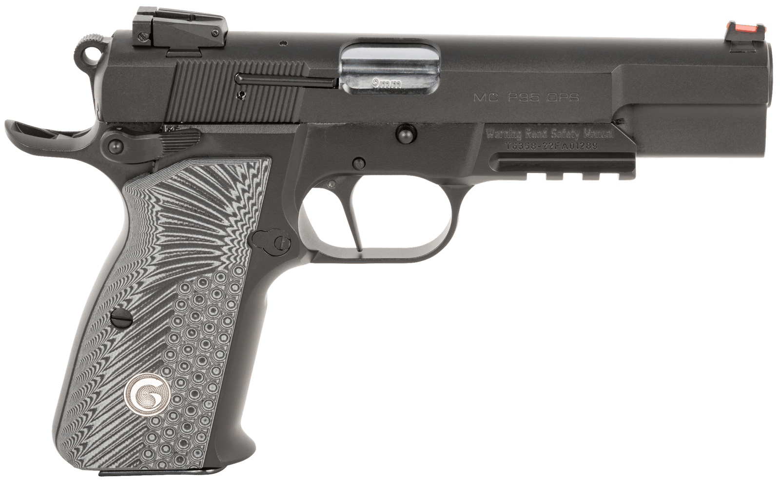 EAA GIRSAN 390470 MCP35 Match 9mm Luger 15+1 4.87" Stainless Steel Barrel, Matte Black Serrated Slide, Matte Black Steel Frame w/Accessory Rail & Beavertail, Black/Gray Checkered Grips Ambidextrous