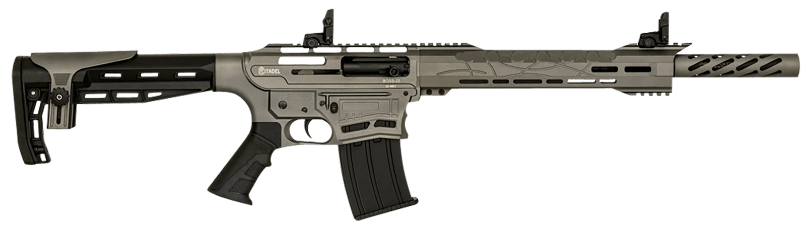 Citadel CBOSS2512TG Boss-25 12 Gauge Semi-Auto 3" 5+1 18.75" Black Steel Threaded Barrel, Tungsten Gray Picatinny Rail Receiver, Black Adj Comb Synthetic Stock, Black Finger Groove Grip