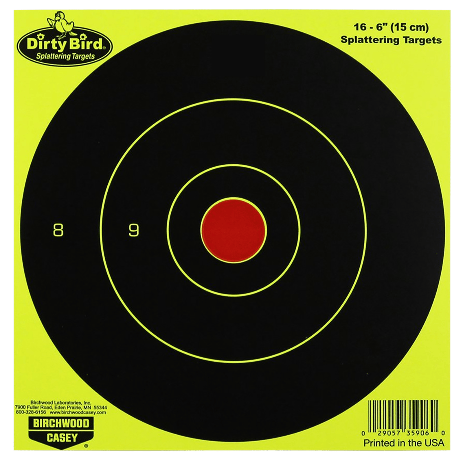 Birchwood Casey 35906 Dirty Bird 6" Bullseye Paper Hanging Pistol/Rifle Black/Yellow 16 Per Pkg