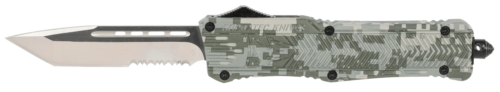 CobraTec Knives LADCCTK1LTS CTK-1 Large 3.75" OTF Tanto Part Serrated D2 Steel Blade/Army DigiCamo Aluminum Handle Features Glass Breaker Includes Pocket Clip