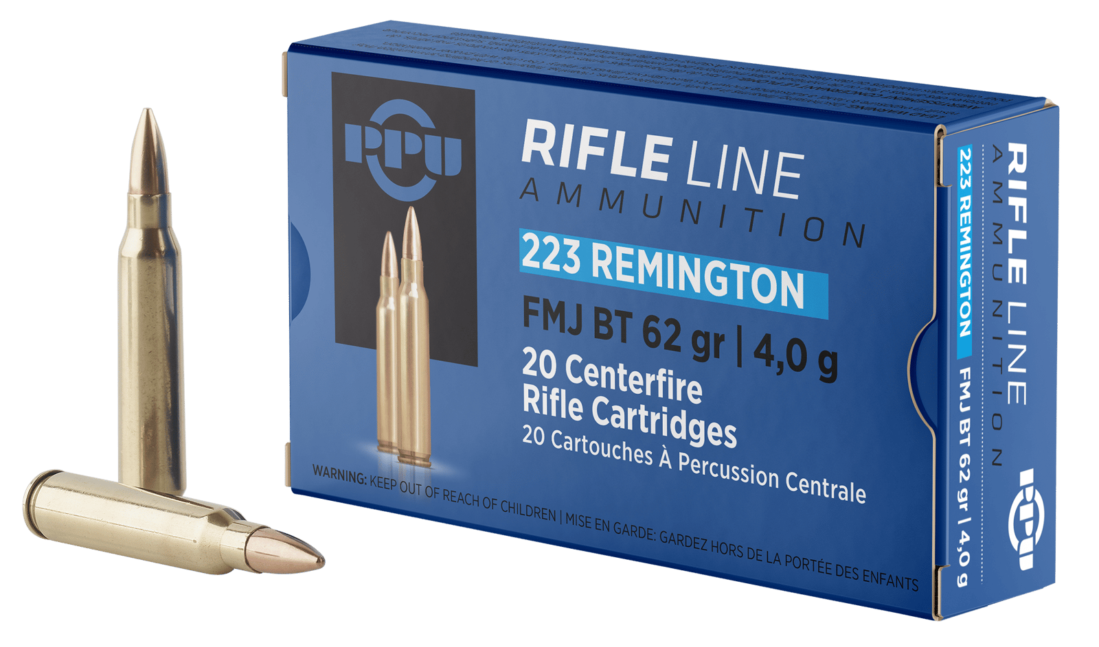 PPU PP223F2 Standard Rifle 223Rem 62gr Full Metal Jacket Boat Tail 20 Per Box/50 Case