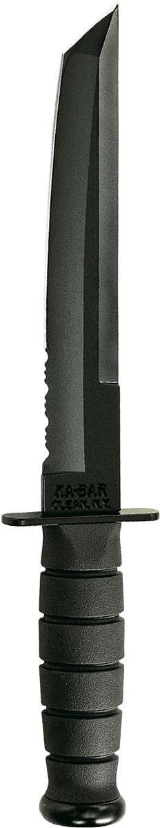 Ka-Bar 1245 Tanto 8" Fixed Tanto Part Serrated Black 1095 Cro-Van Blade, Black Kraton G Handle, Includes Sheath