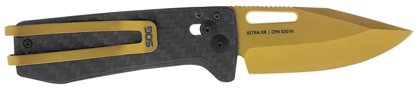 S.O.G SOG-12-63-02 Ultra XR 2.80" Folding Clip Point Plain Gold TiNi Cryo S35NV Steel Blade/Black Textured Carbon Fiber Handle Includes Pocket Clip