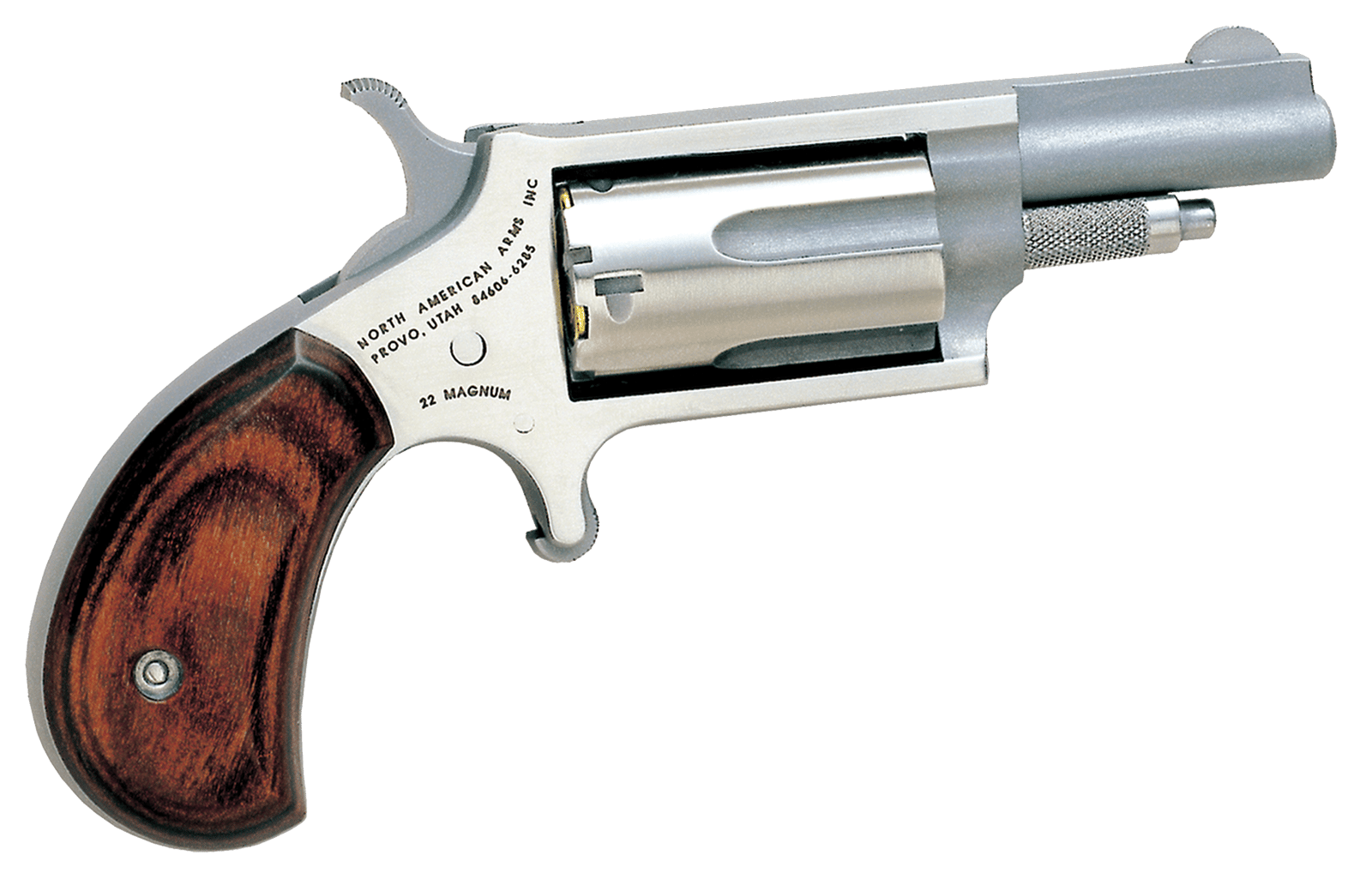North American Arms 22M Mini-Revolver 22 WMR 5 Shot 1.63" Stainless Steel Barrel, Frame & Cylinder, Rosewood Grip Exposed Hammer