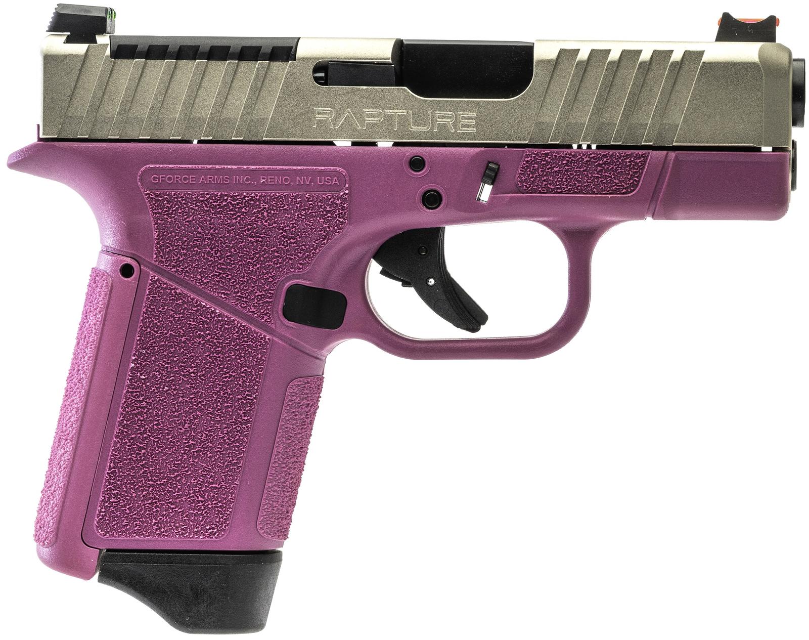 Gforce Arms GF932512PIN Rapture Sub-Compact Frame 9mm Luger 12+1 3.25" Black Steel Barrel, Nickel Steel Optic Cut/Serrated Slide, Pink Cerakote Polymer Frame, Shield RMSc/RMR Footprint