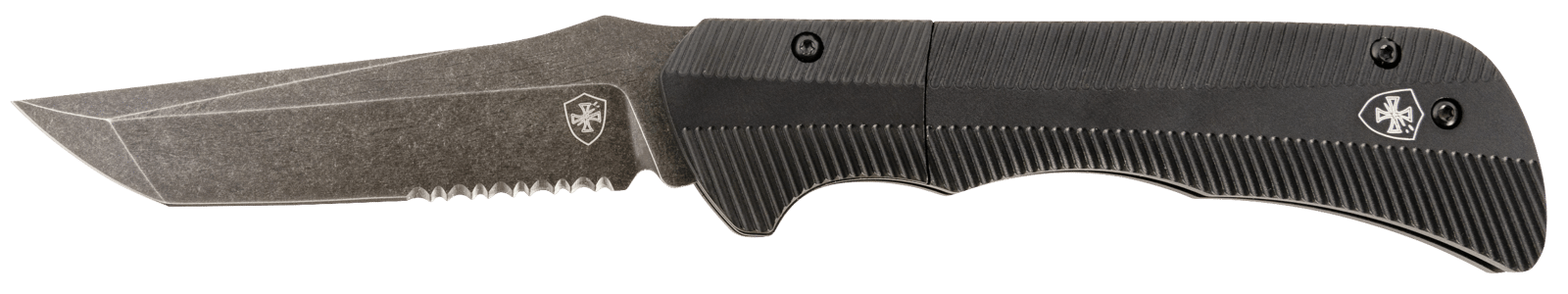 Templar Knife AAABK521 Auto Assist 3.50" Folding Tanto Part Serrated Black Oxide Stonewashed Powder Coated D2 Steel Blade/ 4.25" Aged Aluminum Handle