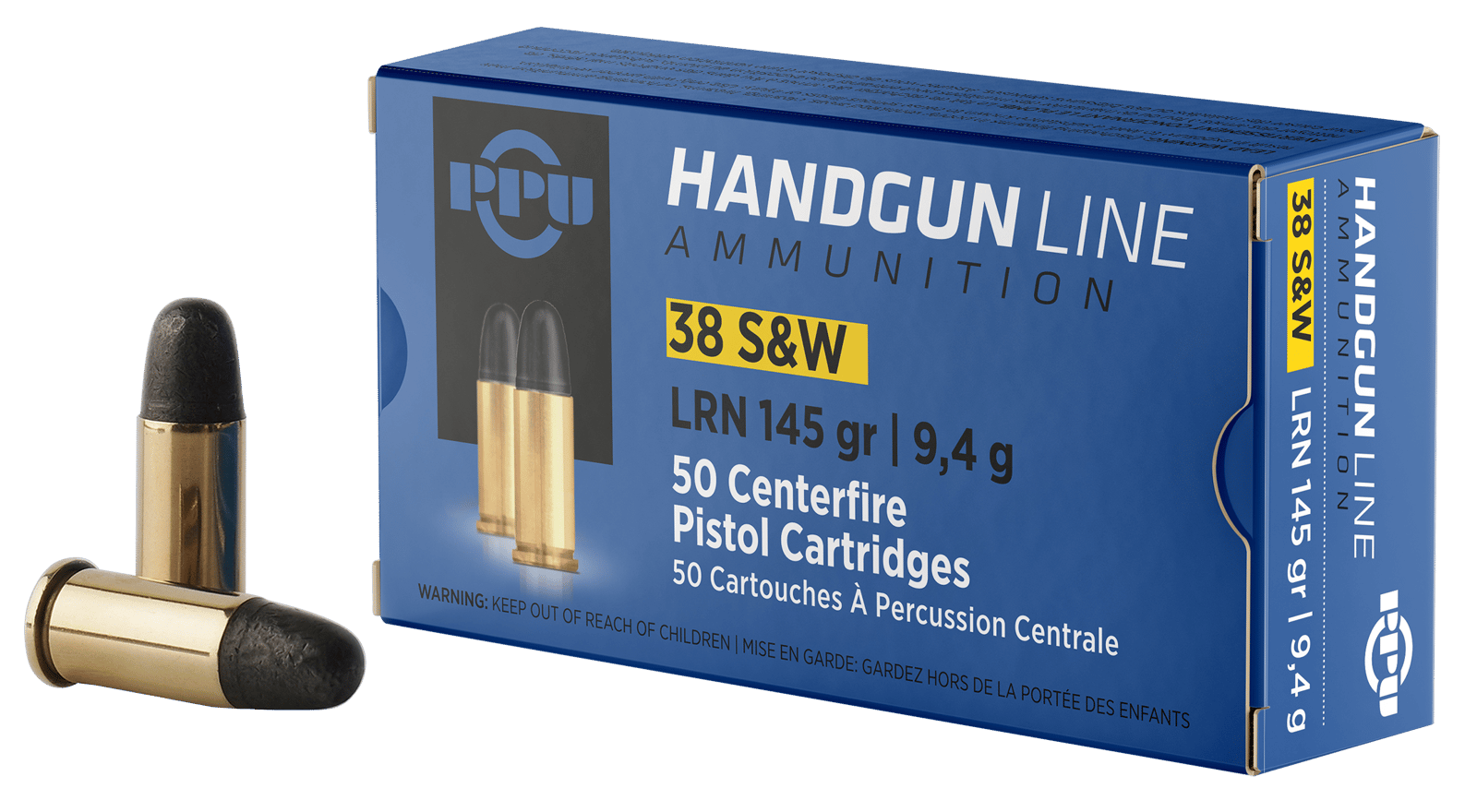PPU PPH38SW Handgun 38S&W 145gr Lead Round Nose 50 Per Box/20 Case