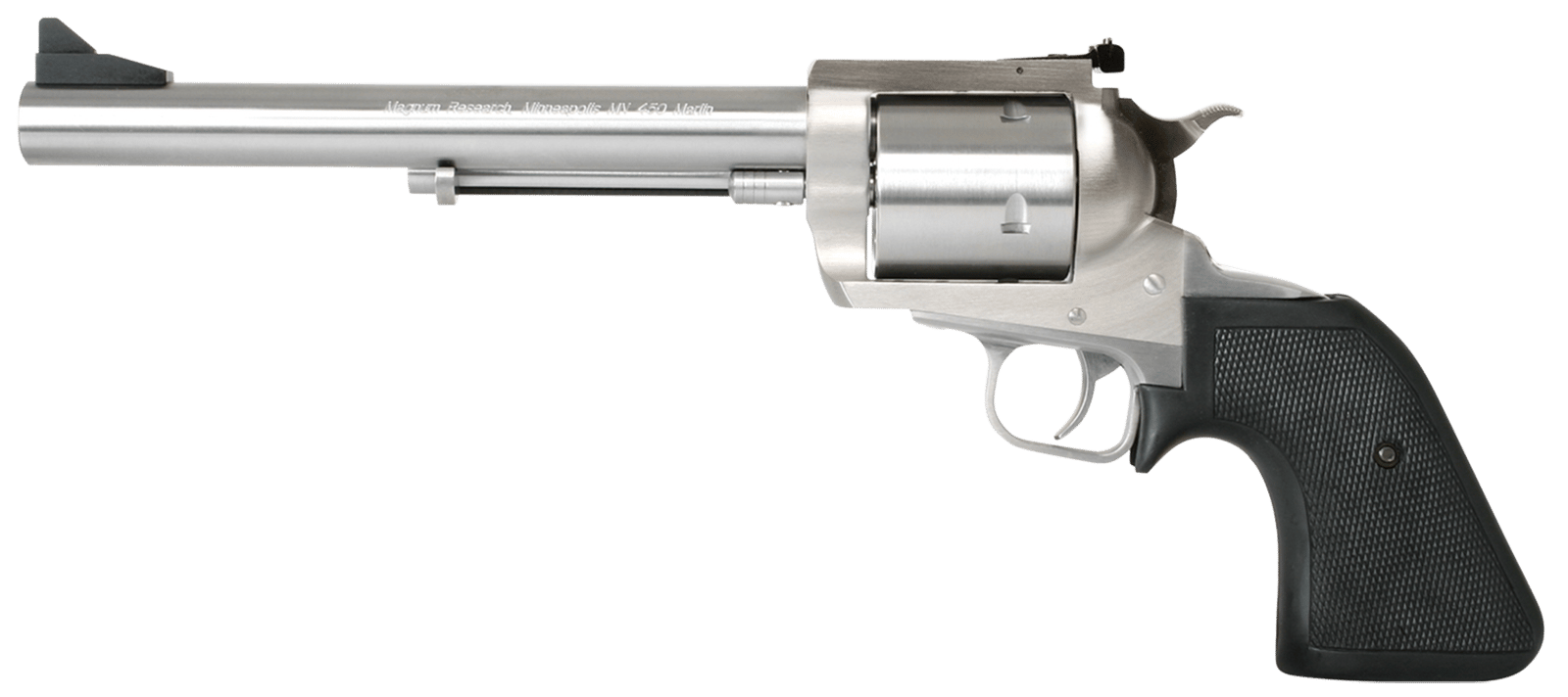 Magnum Research BFR45707 BFR Long Cylinder Large Frame 45-70 Gov 5 Shot, 7.50" Brushed Stainless Steel Barrel, Cylinder & Frame, Black Hogue Rubber Grip, Exposed Hammer