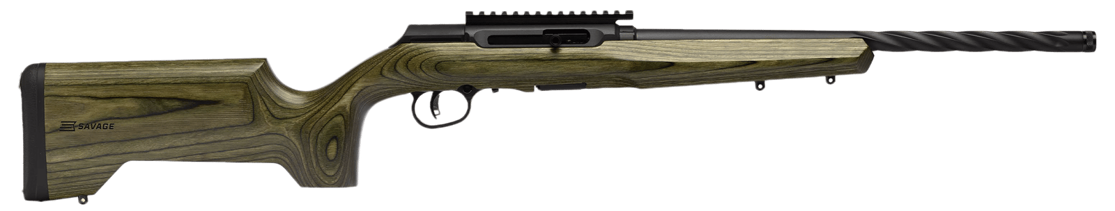 Savage Arms 47258 A Series Full Size 22 LR 10+1 18" Matte Black Spiral Fluted Threaded Barrel, Matte Black Carbon Steel Receiver w/ Picatinny Rail, OD Green Fixed Laminate Stock, Right Hand