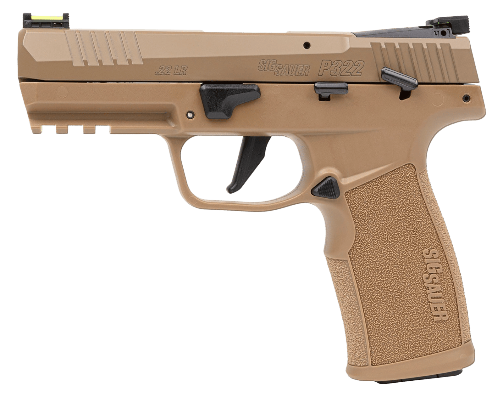 Sig Sauer 322CCAS P322 Compact Frame 22 LR 20+1 4" Black Threaded Barrel, Coyote Tan Cerakote Optic Ready/Serrated Slide, Coyote Tan Polymer Frame w/Picatinny Rail, Polymer Grip, Ambidextrous