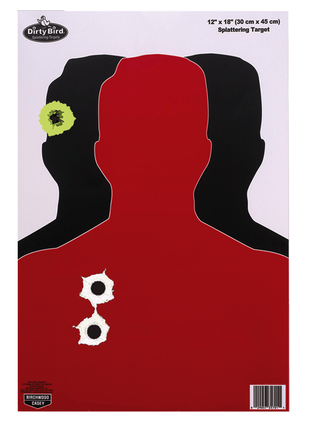 Birchwood Casey 35708 Dirty Bird Silhouette Tagboard Hanging Pistol 12" x 18" Black/Red White Impact Splatter 8 Per Pkg