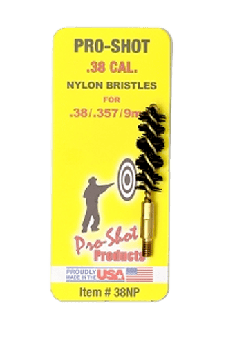 Pro-Shot 38NP Bore Brush 9mm Pistol #8-32 Thread Nylon Bristles Brass Core