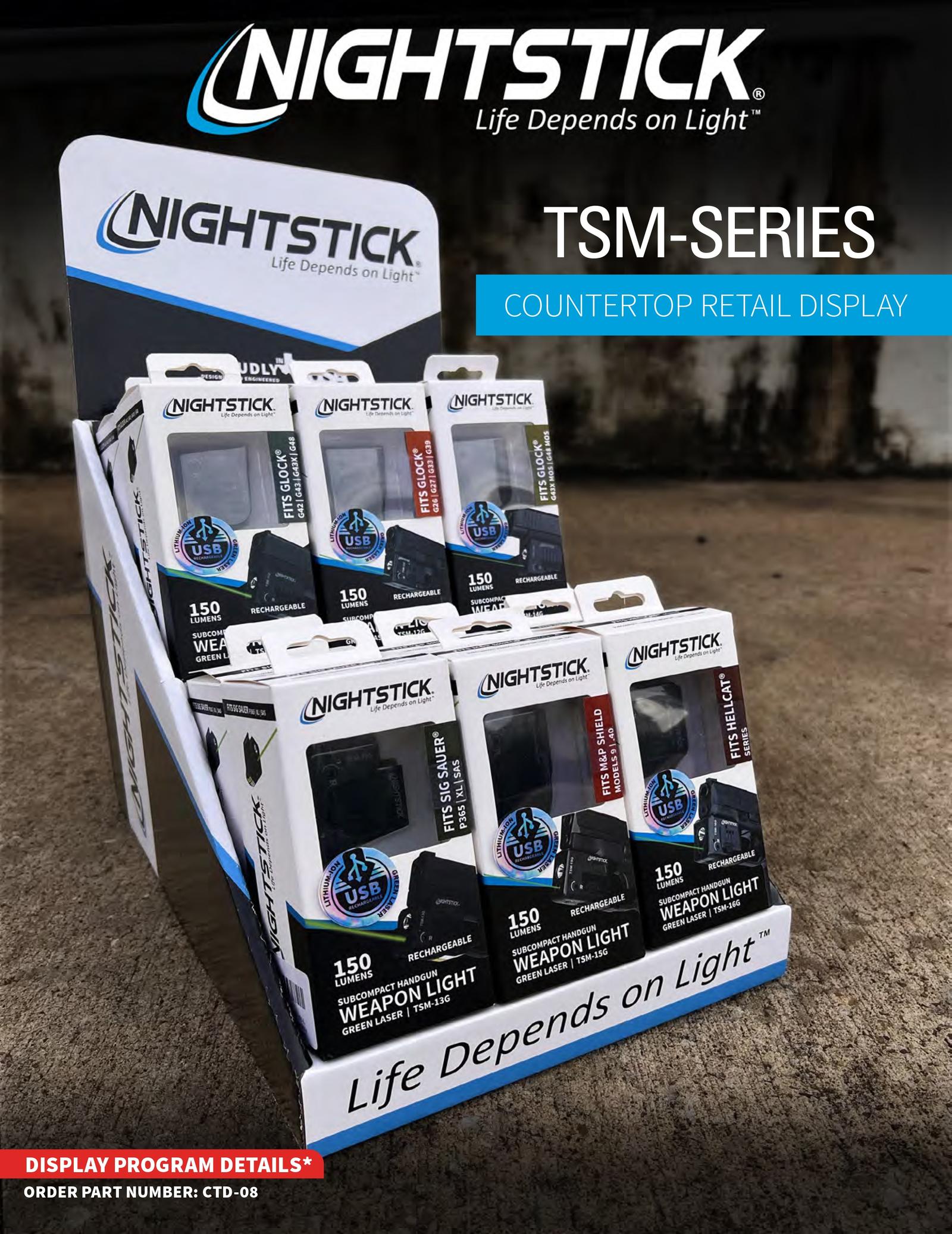 Nightstick CTD08 Counter Display 12 TSM Weapon Light w/Green Laser