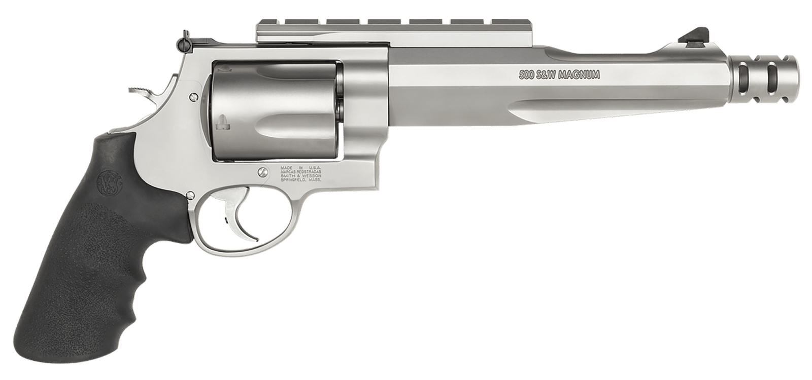 Smith & Wesson 170299 Model 500 Performance Center 500 S&W Mag Stainless Steel 7.50" Barrel With Muzzle Brake & 5rd Cylinder, Matte Stainless Steel X-Frame, Chromed Hammer & Trigger With Stop