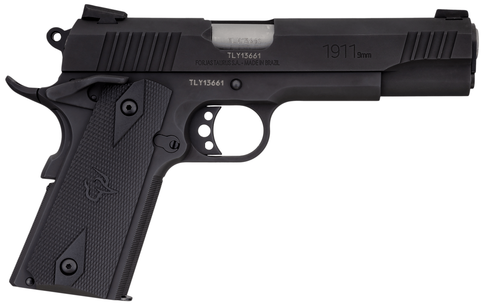 Taurus 11911019MM 1911 9mm Luger 9+1 5" Barrel, Matte Black Finish Beavertail Frame, Serrated Matte Black Steel Slide & Checkered Polymer Grip Includes Magazine