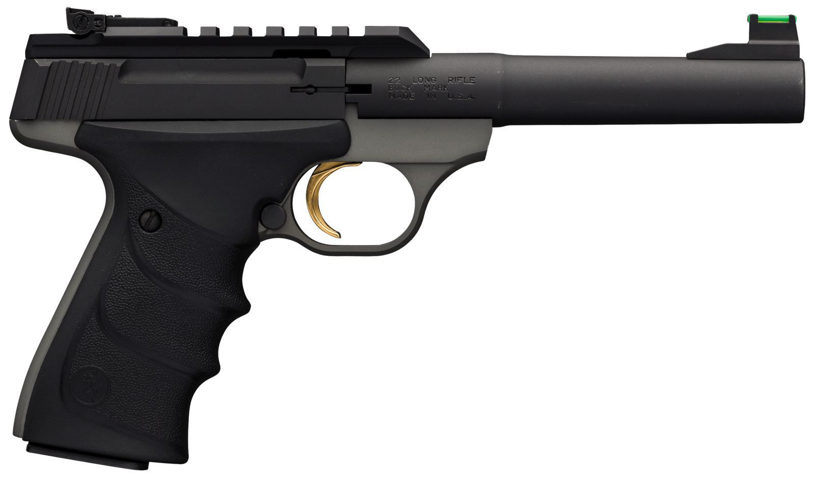 Browning 051530490 Buck Mark Plus Practical 22 LR 10+1 5.50" Tapered Bull Barrel, Matte Black Optic Ready/Serrated Steel Slide, Matte Gray Aluminum Frame, Black Ultragrip RX Grips